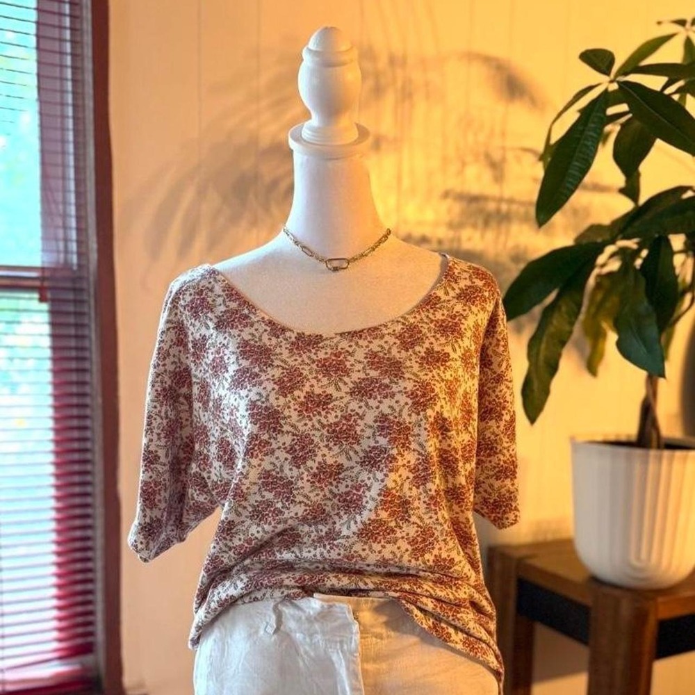 FLORENZA Vintage 90's Floral Short Sleeve Top Cottage core Women's Size Large